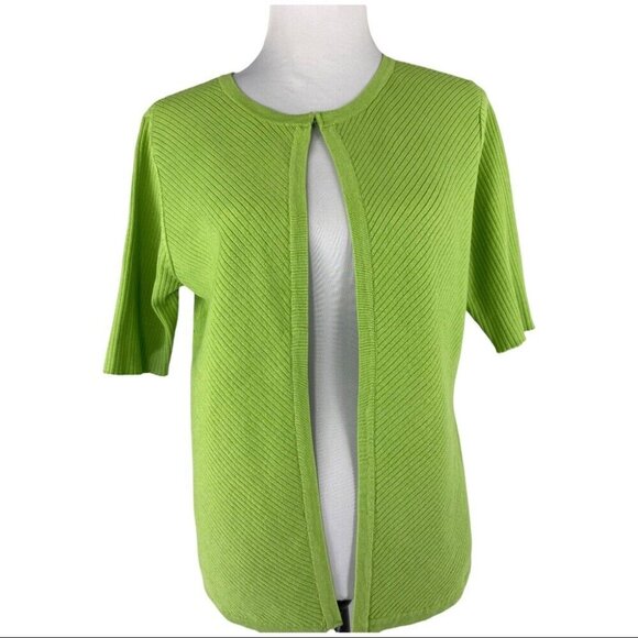 Tahari ASL Women's‎ NWT Bermuda Green Knit Boca Raton Ribbed Silk Cardigan M/C42 - Picture 1 of 9